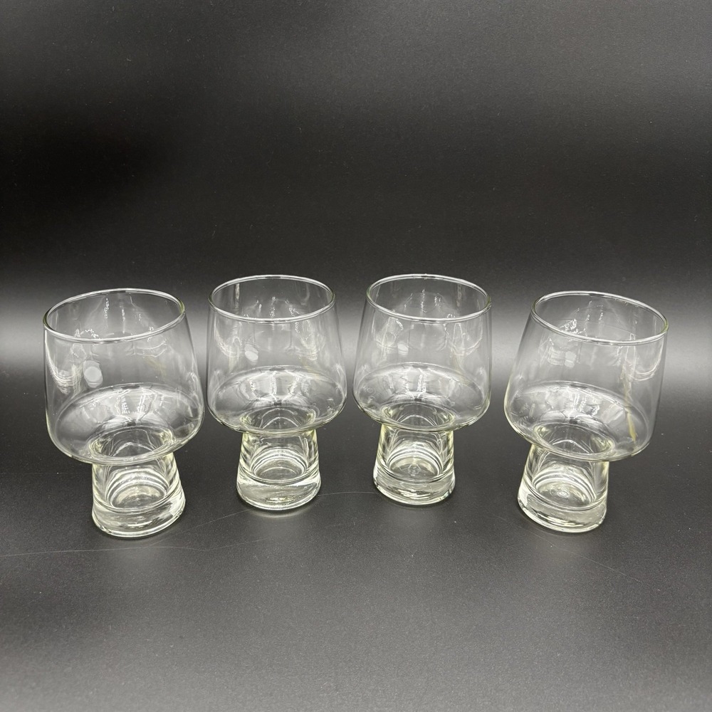 Set Of 4 Libbey Clear Accent Steiner Beer Stout Glasses Hollow Stem 16oz Vintage